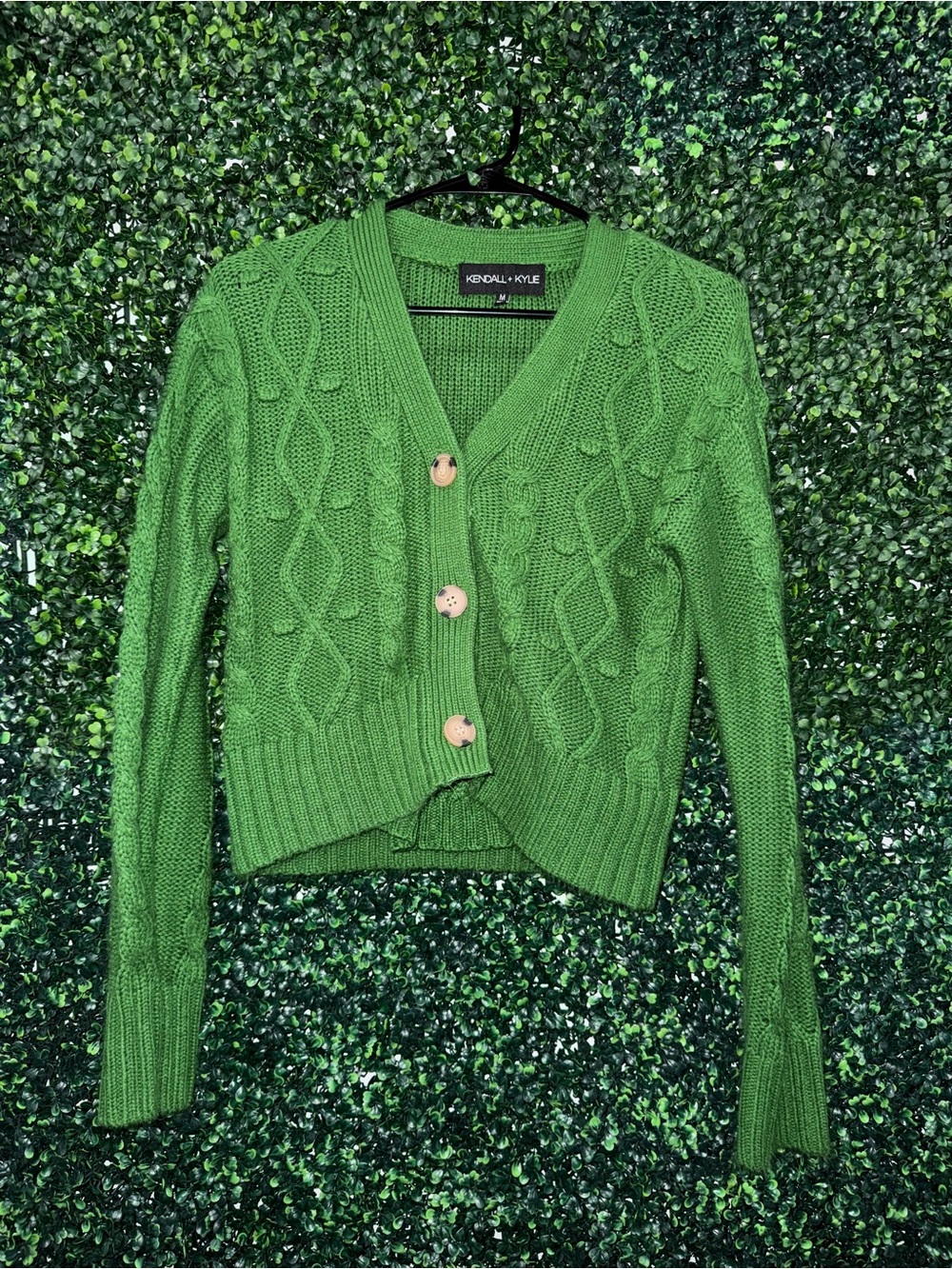 KENDALL + KYLIE Women’s 2-piece Green Cable Knit Tank & Cardigan — Size Medium
